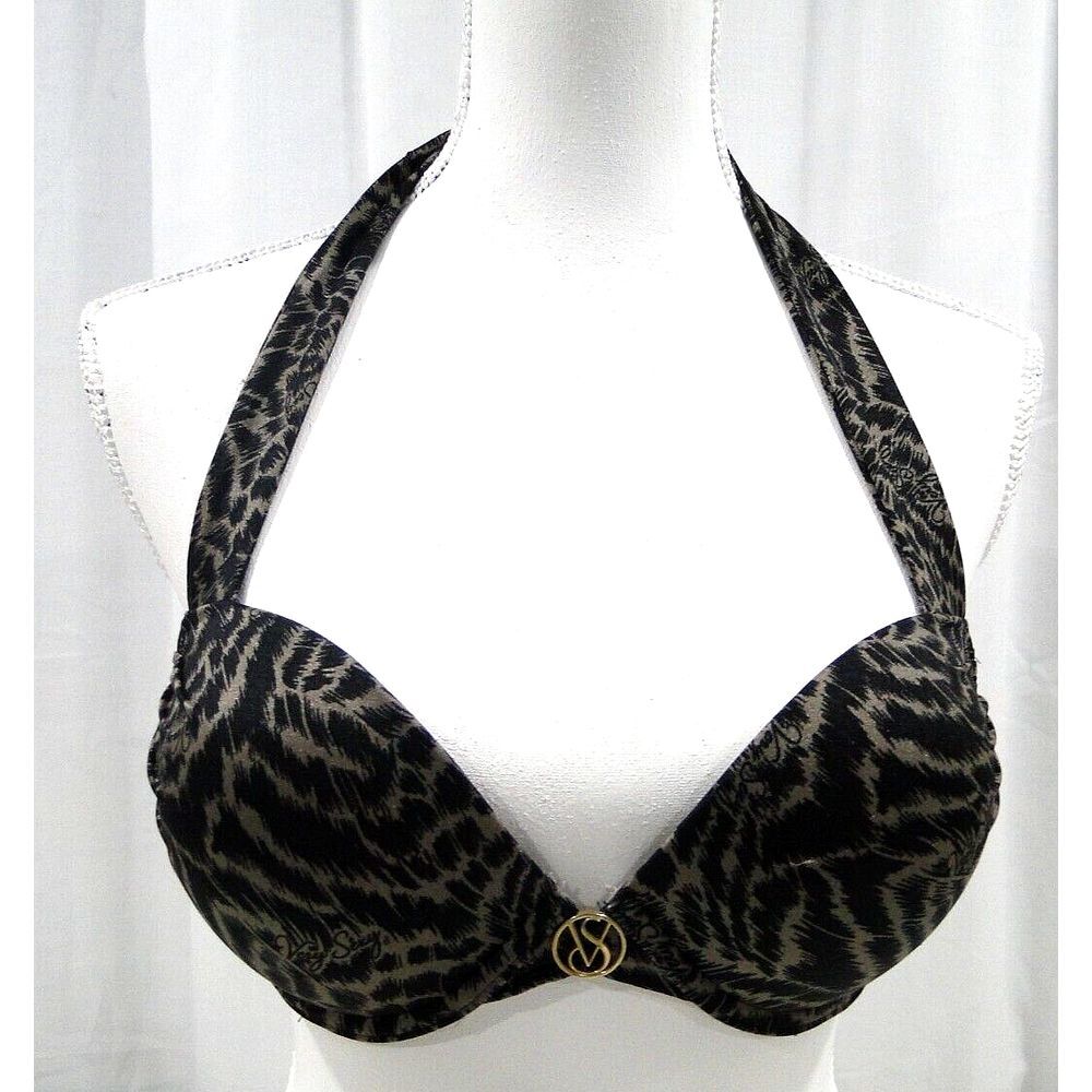 Victoria's Secret 34C Very Sexy Animal Print‎ Bikini Top Black Bronze Halter
